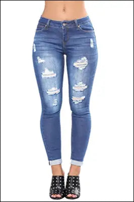 Distressed Skinny Jeans e4.1 | Emf - Faux Leather / Blue