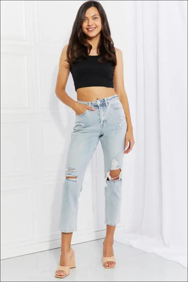 Full Size Distressed Cropped Jeans e44 | Emf - 2 / Hidden /