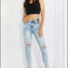 Full Size Distressed White Wash Jeans e45 | Emf - Faux