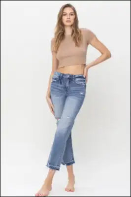 Full Size Lena High Rise Crop Straight Jeans e41 | Emf -